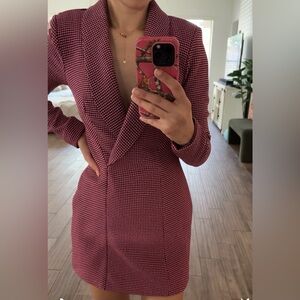 Zara Pink Houndstooth Long Sleeve Dress